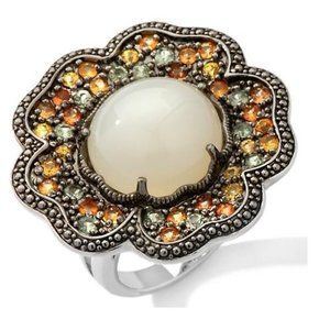 Sima K Moonstone and Sapphire Sterling Flower Ring